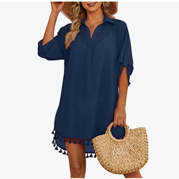 Navy Cover up with Tassel Hem - Picture 3 of 3